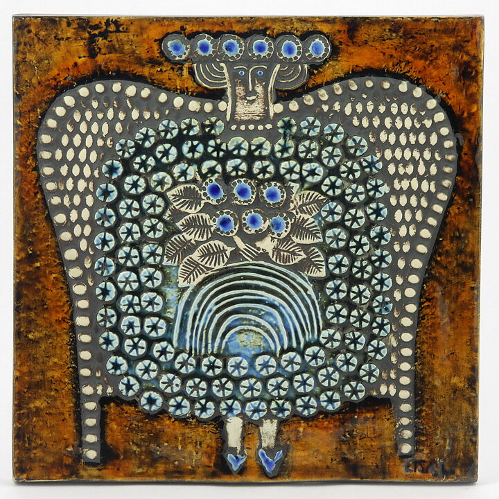 Lisa Larson (Unik 1961) Lovely Wall Plaque with Stylistic Lady Motif 23 cm 
