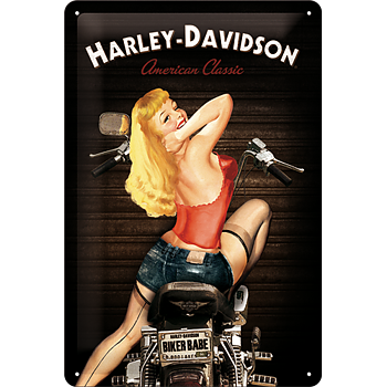Harley Davidson Biker Babe Metallskylt. (20x30cm)