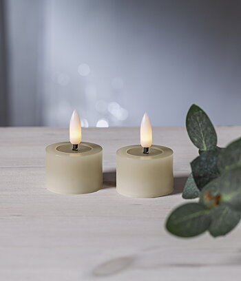 2 st värmeljus beige vax flow. LED-ljus. Batteriljus med timer