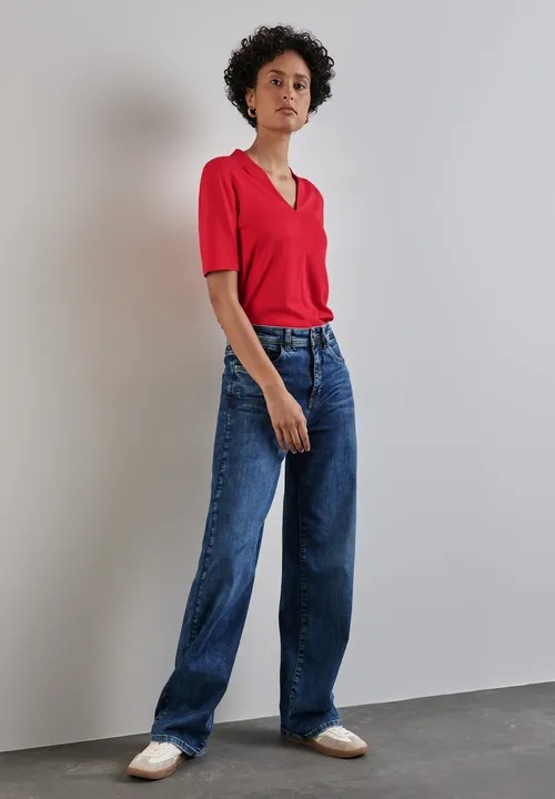 Basic V-neck Shirt - Mandarin red - Street One - 3