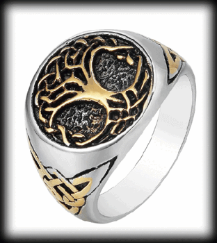 Livets träd i ring - Yggdrasil ring i guldpläterat rostfritt stål.