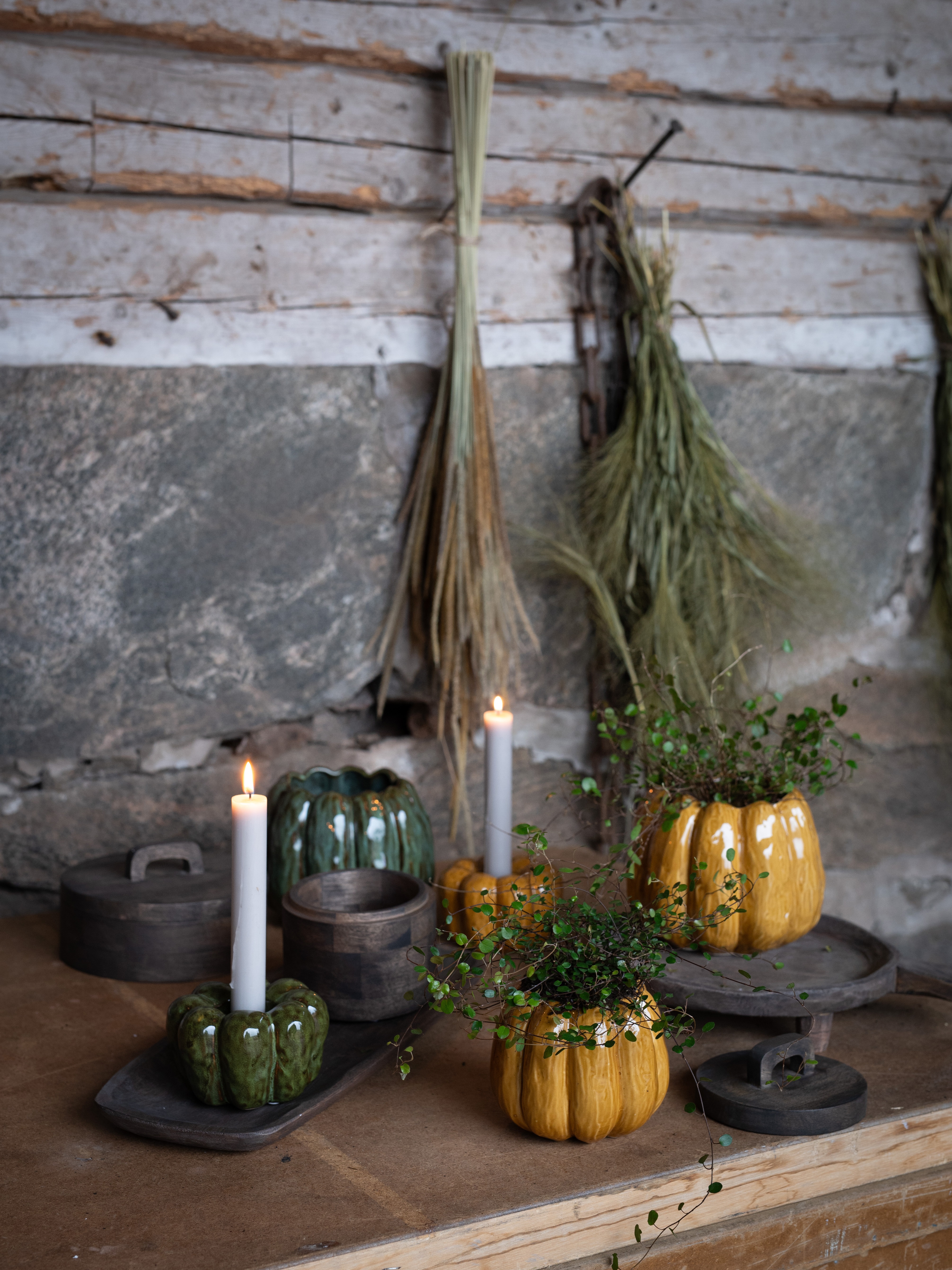 Pot Pumpkin Green Speckled Ceramic/Stoneware - 18x15 cm