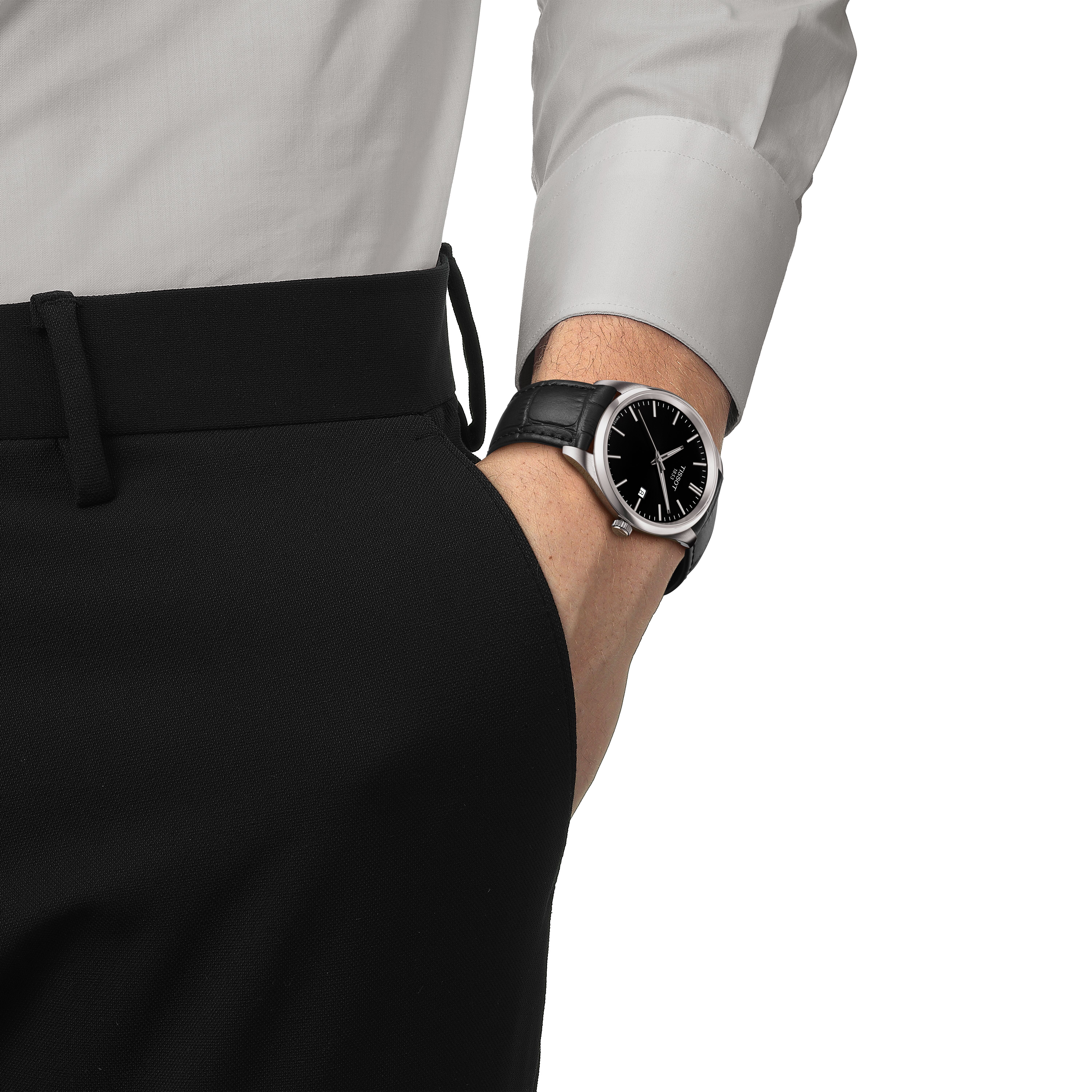T150.410.16.051.00 Tissot PR 100 40 svart med läderband pose