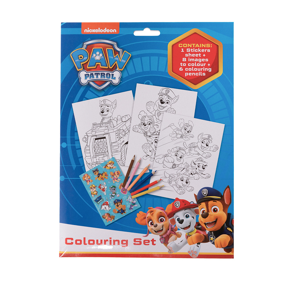 Paw Patrol, Coloring set med 6 Färgpennor & Stickers