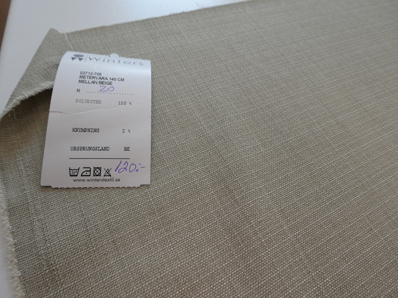 Beige enfärgad lite grövre väv - 2