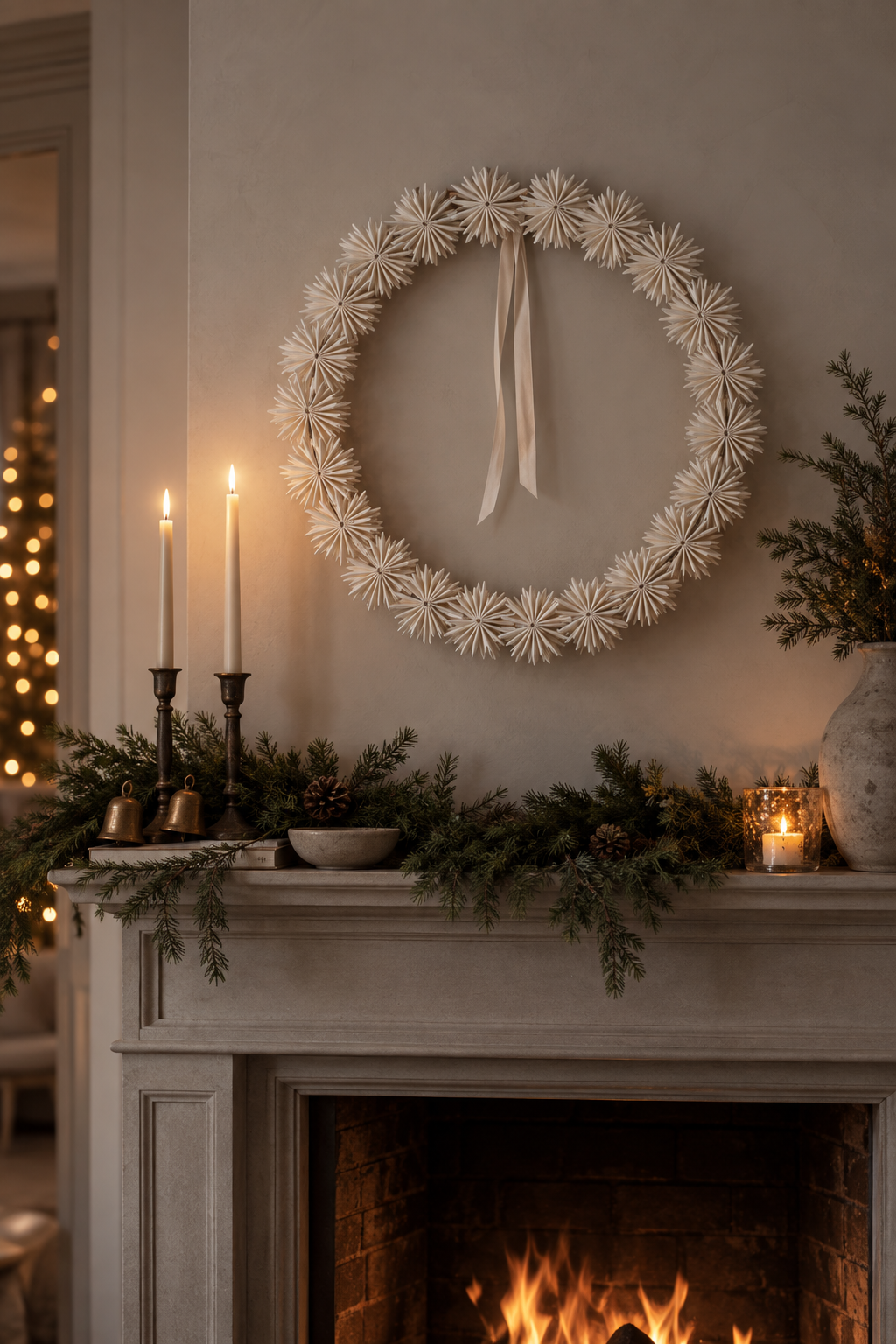 Paper Flake Wreath - White - Paper Wreath - 35 cm - White - DBKD