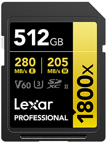 Lexar SDXC Pro 1800x U3 UHS-II R280/W210 (V60) 512GB