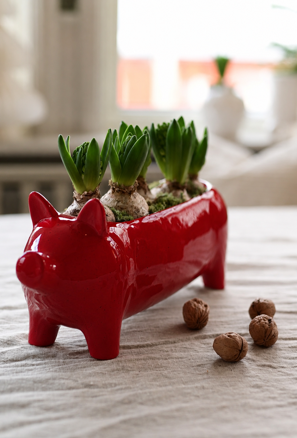 Pot - Pig - Vase - Planter - Red - 40x11x16 cm