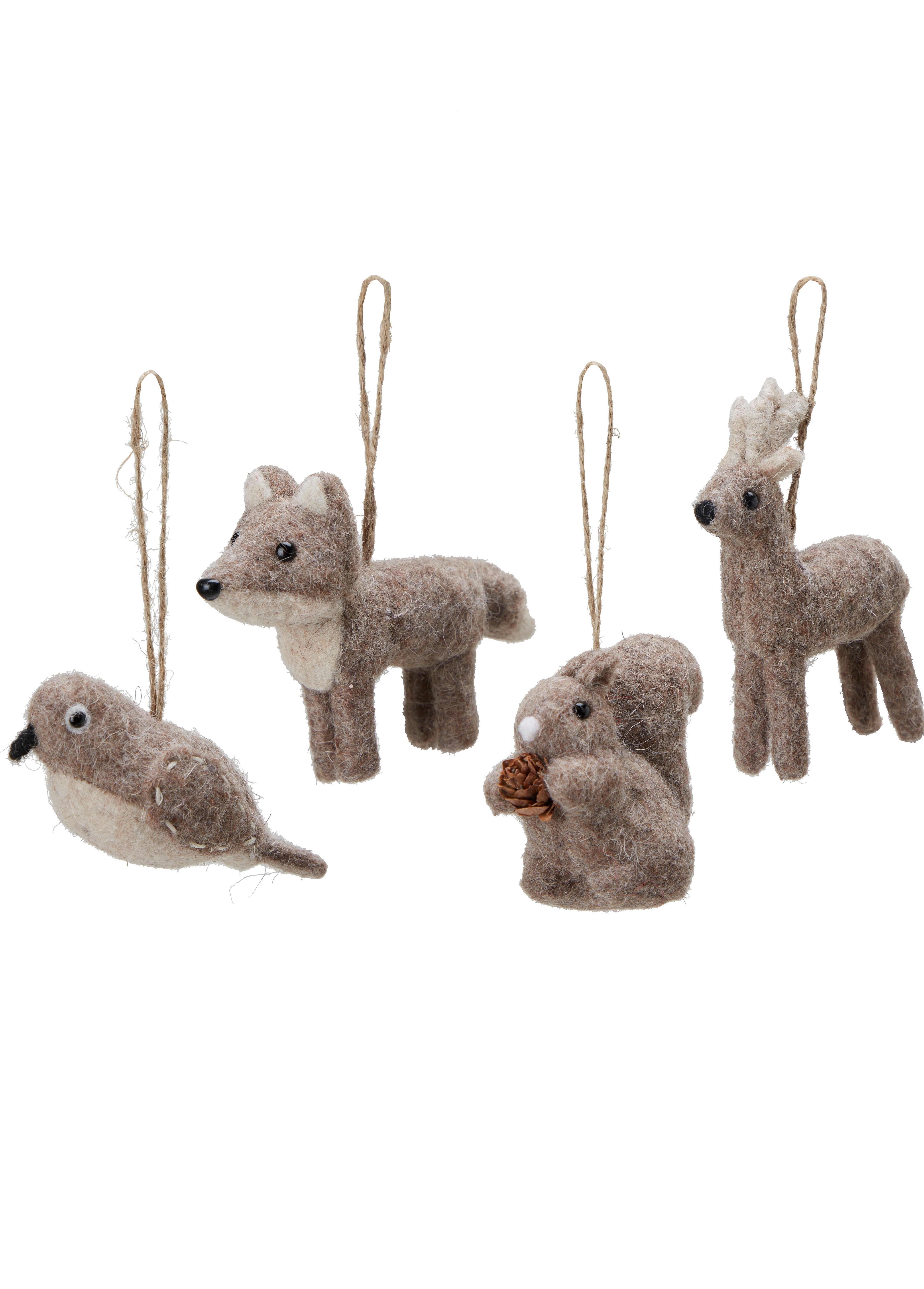 Ulldjur - Räv/Fågel/Ren/Ekorre - Ull - 4-pack - Juldekoration - Julgranspynt - 4