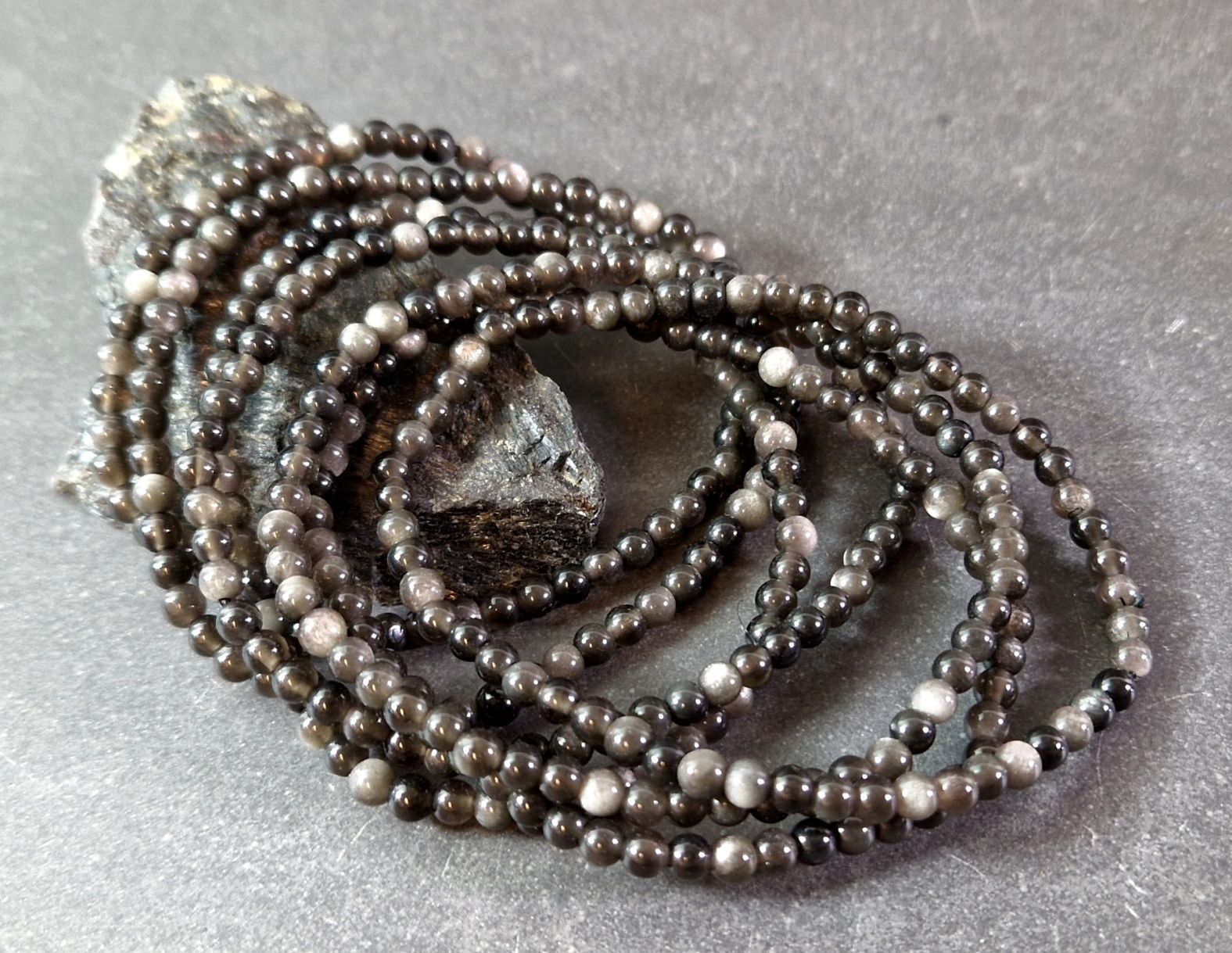 Silver Sheen Obsidian Armband  - 4mm Pärlor