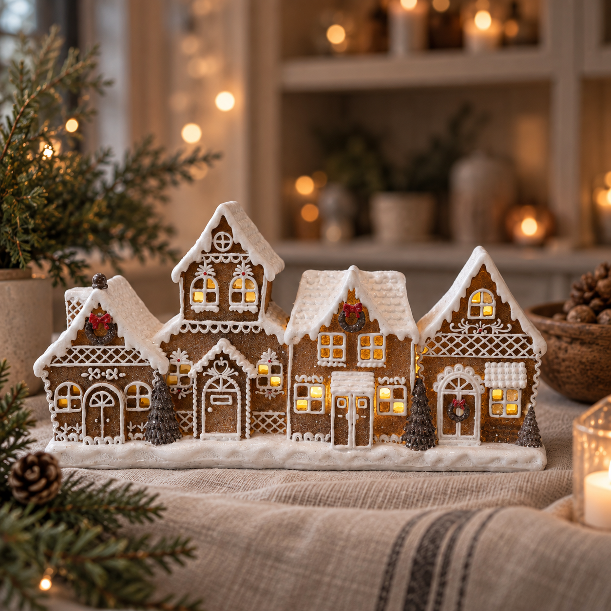 Gingerbread house with LED lighting - 25x7x13 cm Battery operated - 2