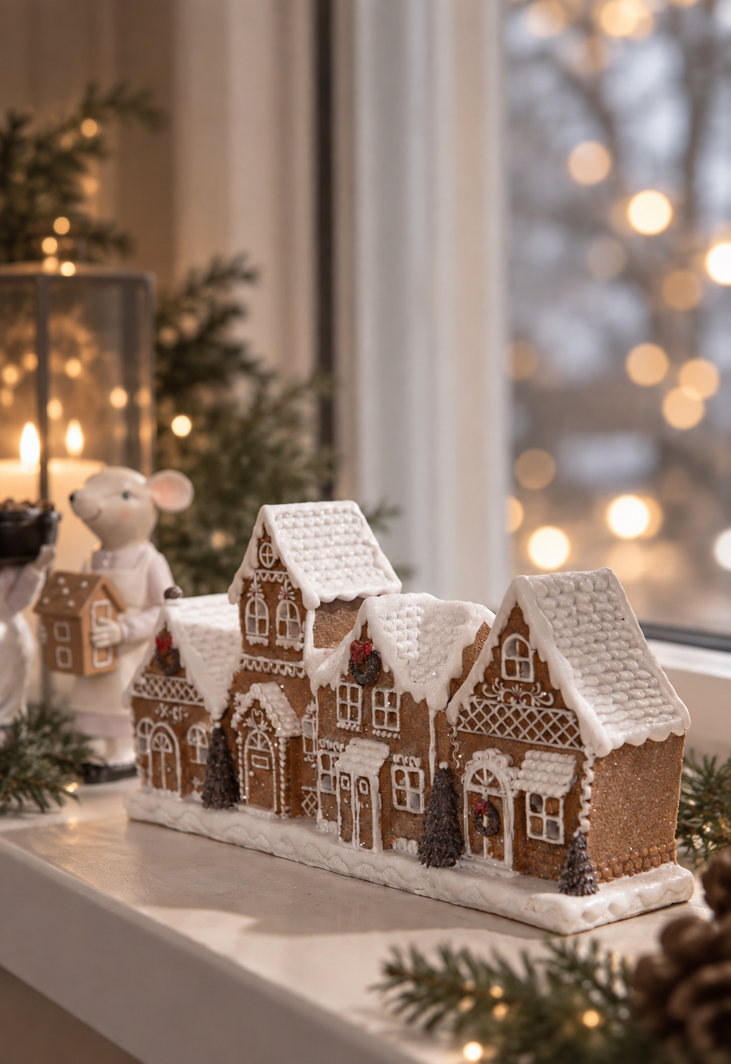 Gingerbread house with LED lighting - 25x7x13 cm Battery operated - 3