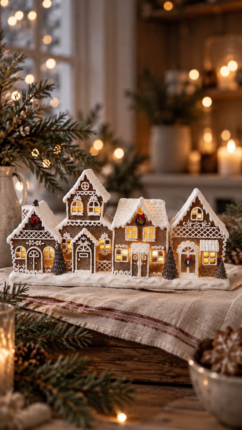 Gingerbread house with LED lighting - 25x7x13 cm Battery operated - 5