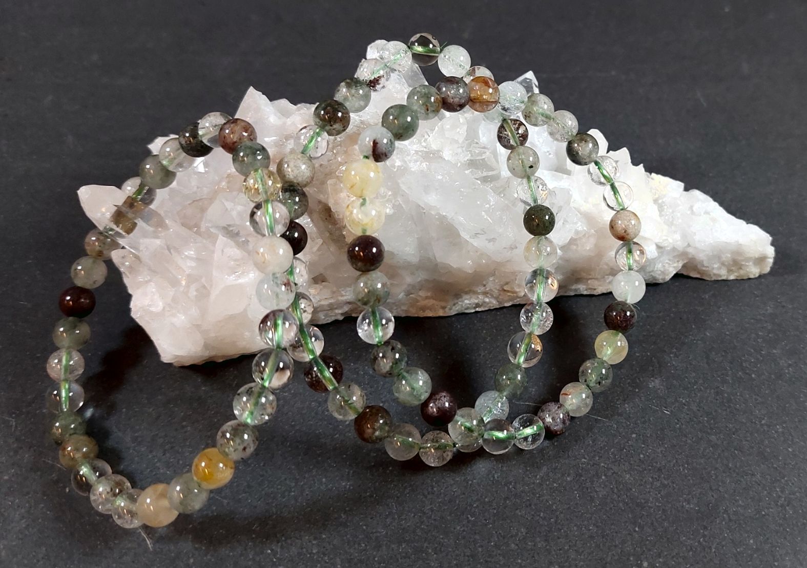 Fantomkvarts ( Garden Quartz Green) Armband Kvartsmix - Grön Mix - 7mm