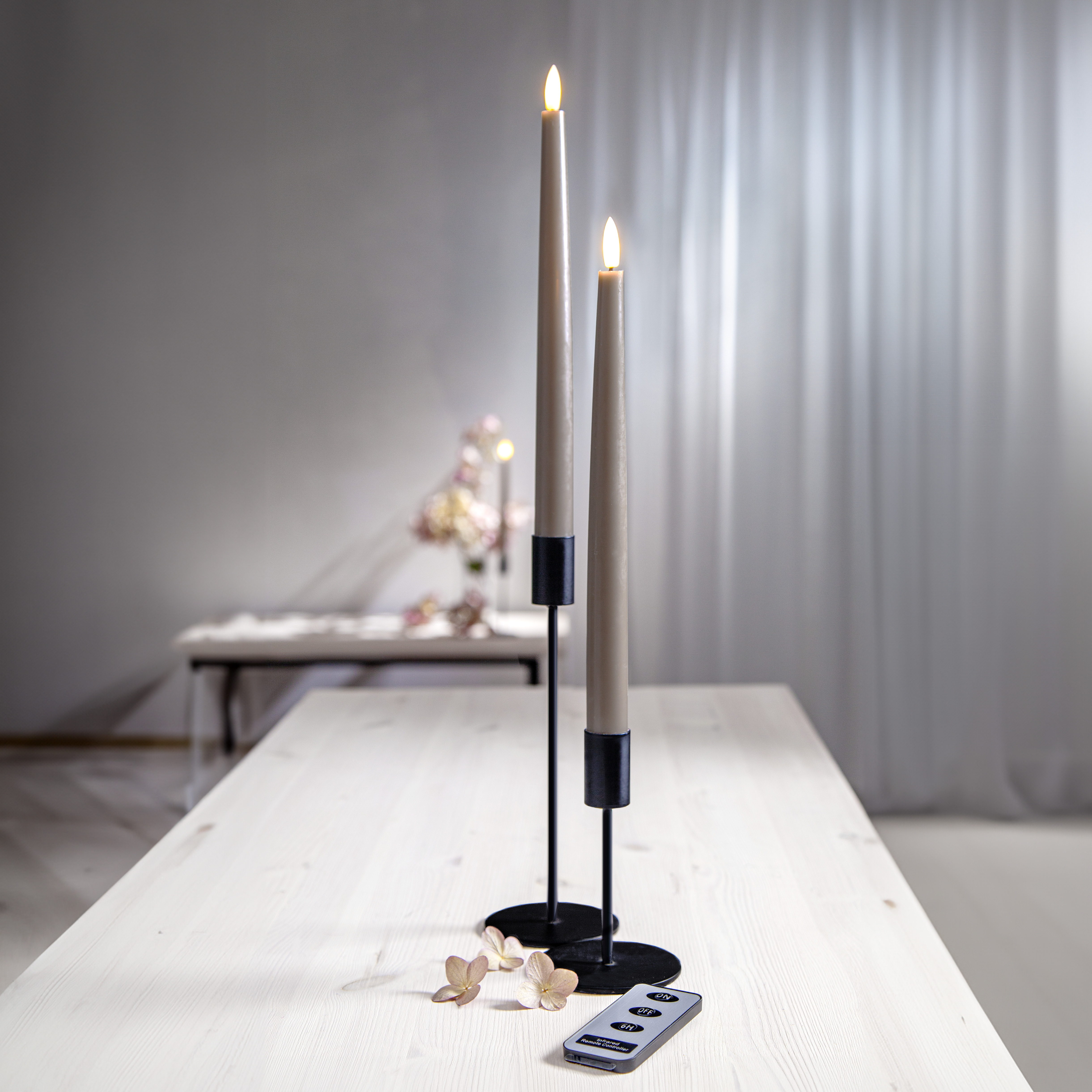 2 st antikljus 28 cm. Mullvad LED-ljus med batteri, fjärrkontroll och timer