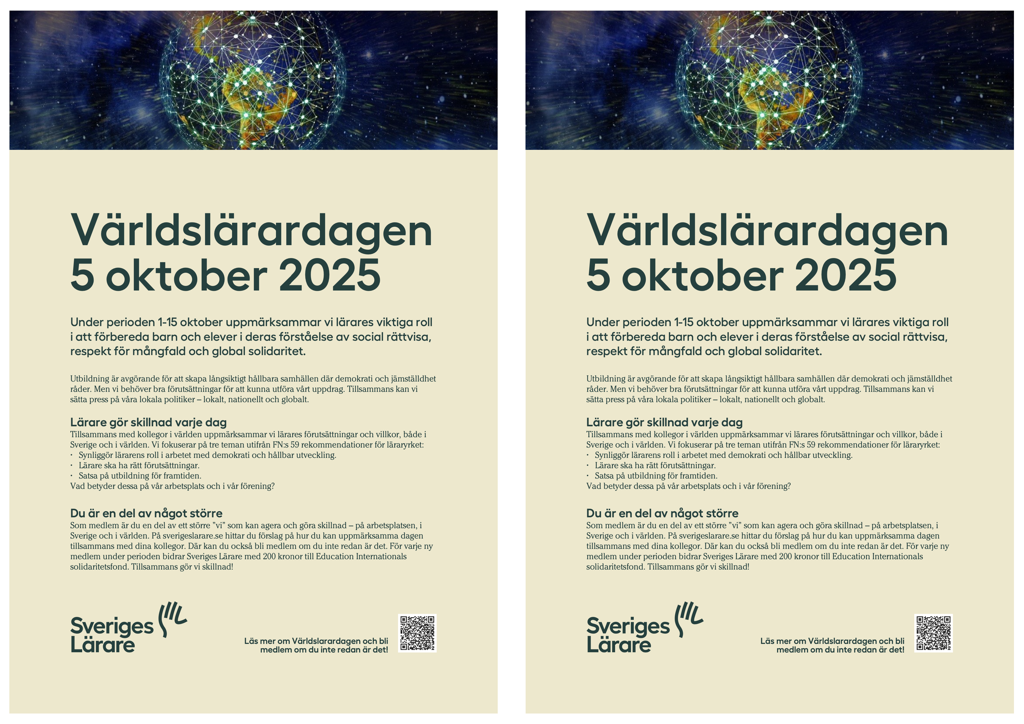 Världslärardagen 5 oktober 2025 – flyer A5