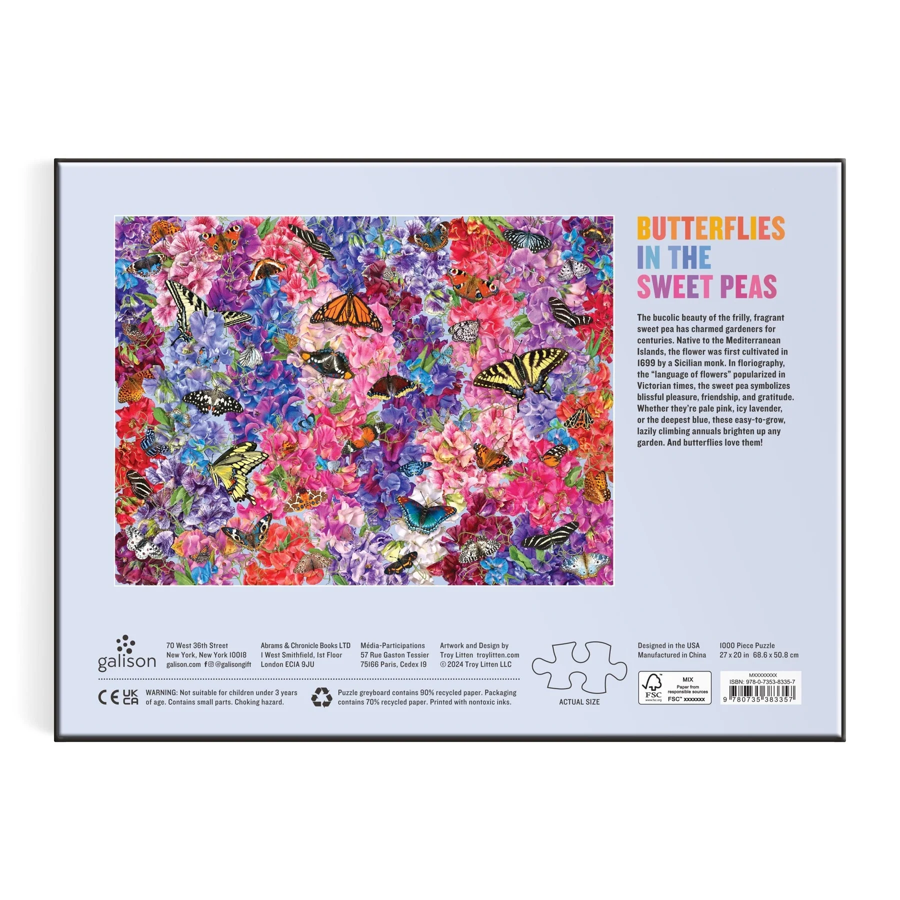 Butterflies In the Sweet Peas 1000 Piece Puzzle - 6