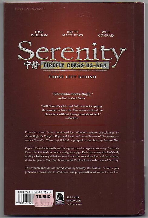 Serenity: Firefly Class 03-K64 Volume 1 - Those Left Behind HC VF Prislappar Joss Whedon