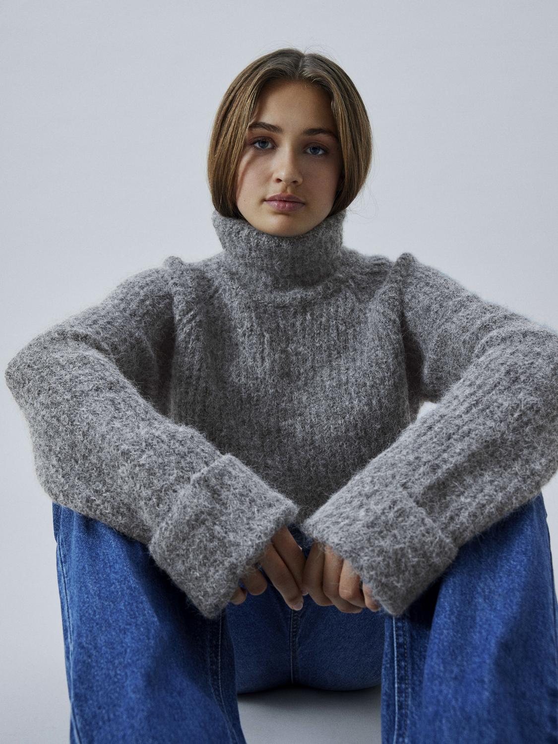 NLFNULO LS SHORT TURTLENECK KNIT dark grey melange - 4