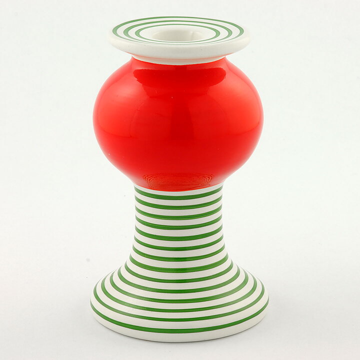 Lisa Larson (1993) Limited Candleholder with Green/Red Decor 14 cm (1)