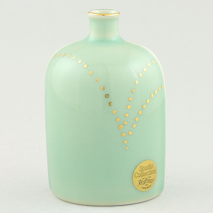 Kerstin Hörnlund (1980s) Green Bottle Vase with Golden Decor 11 cm (2)