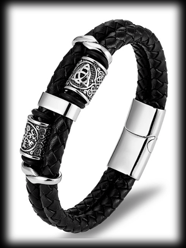 Tvådelat läderarmband med vägvisaren och en keltisk knut.