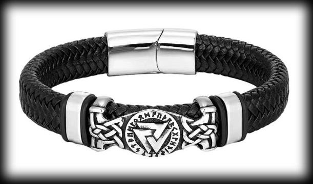 Valknuten / Odens knut läderarmband i svart läder.