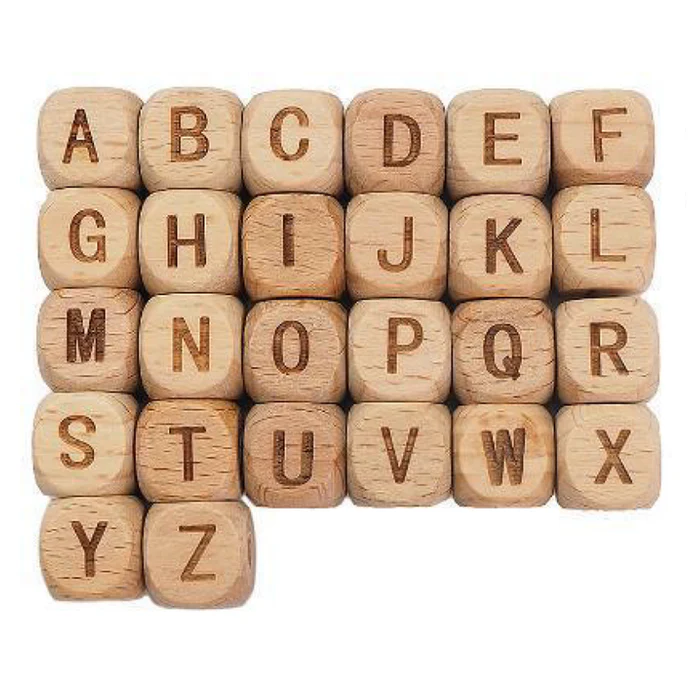 Träpärlor med Bokstäver A-Z