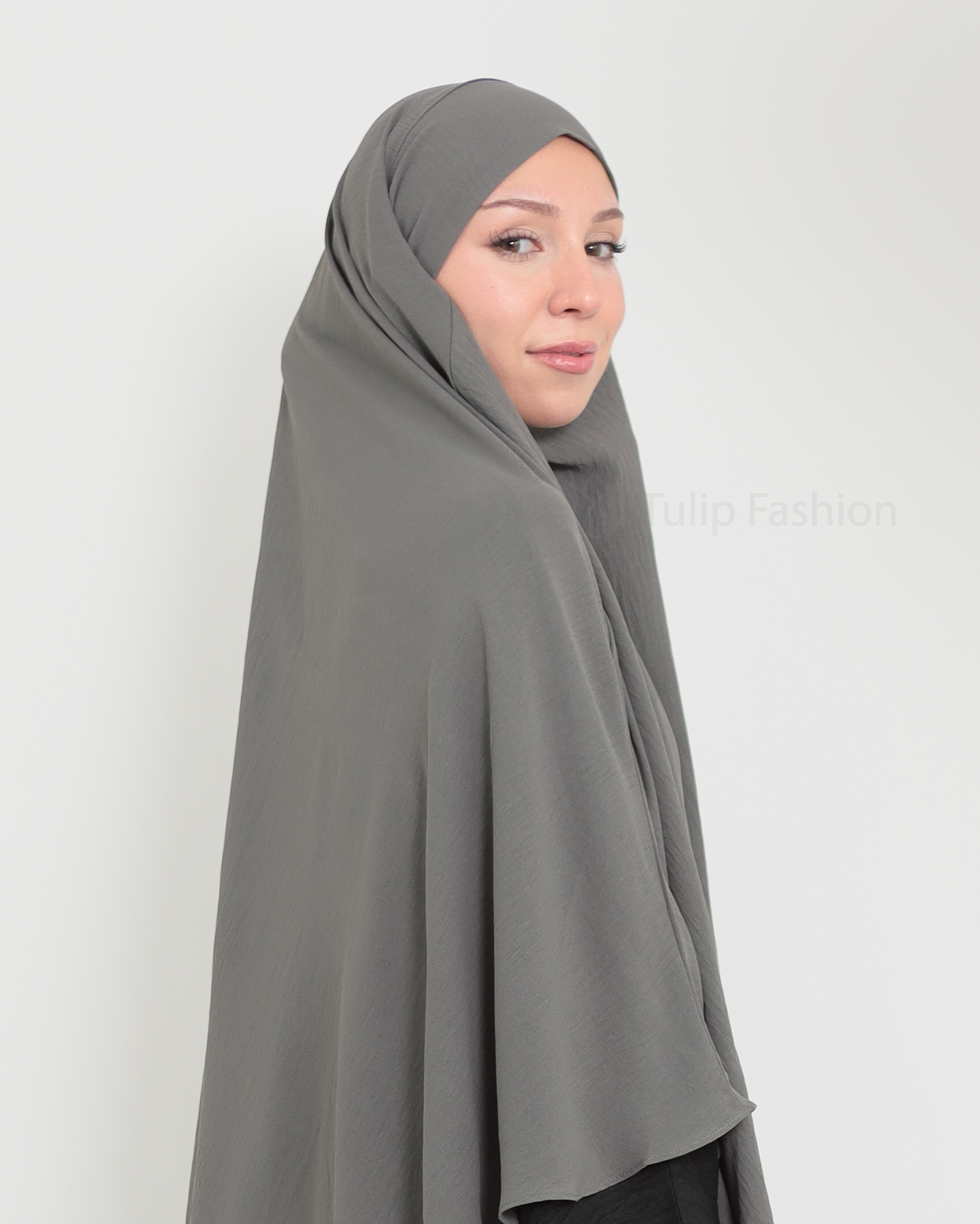 Maryam Ett lager Khimar - Mörkgrå - 3
