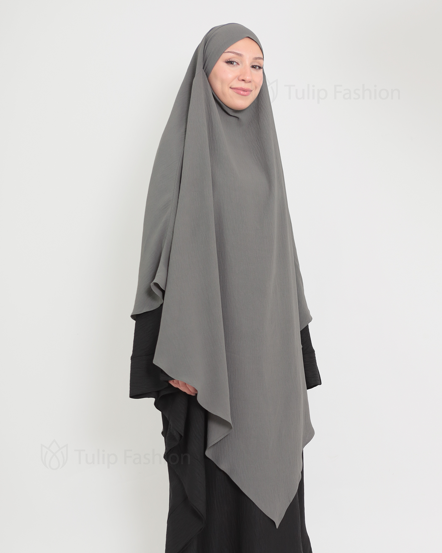 Maryam Ett lager Khimar - Mörkgrå - 5