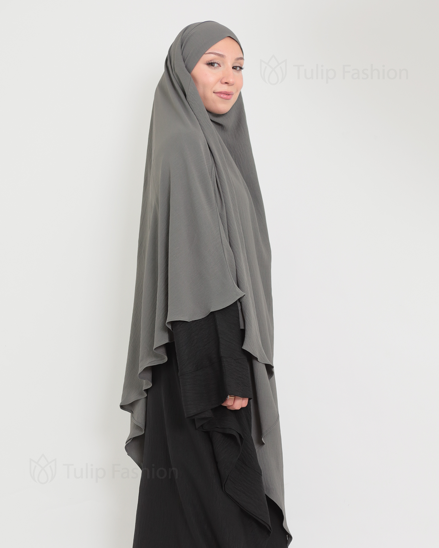 Maryam One layer Khimar - Dark Gray