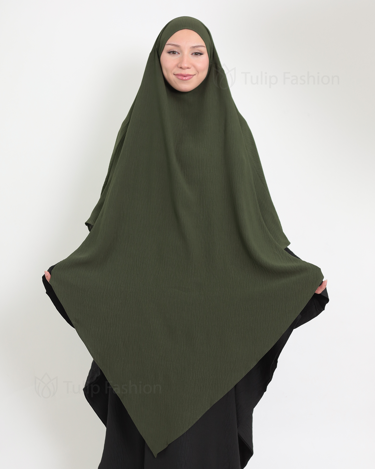 Maryam One layer Khimar - Olive Green - 2