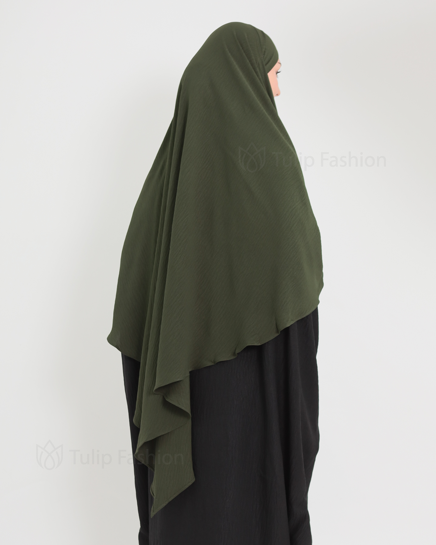 Maryam One layer Khimar - Olive Green - 4