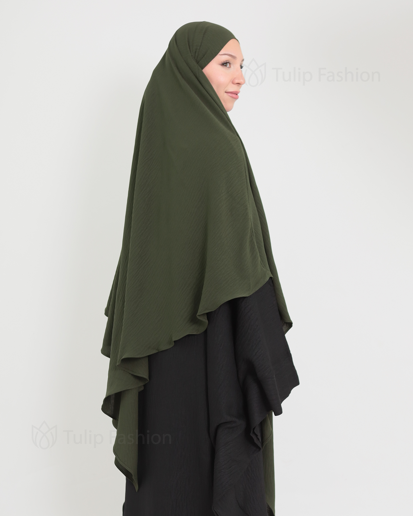 Maryam One layer Khimar - Olive Green