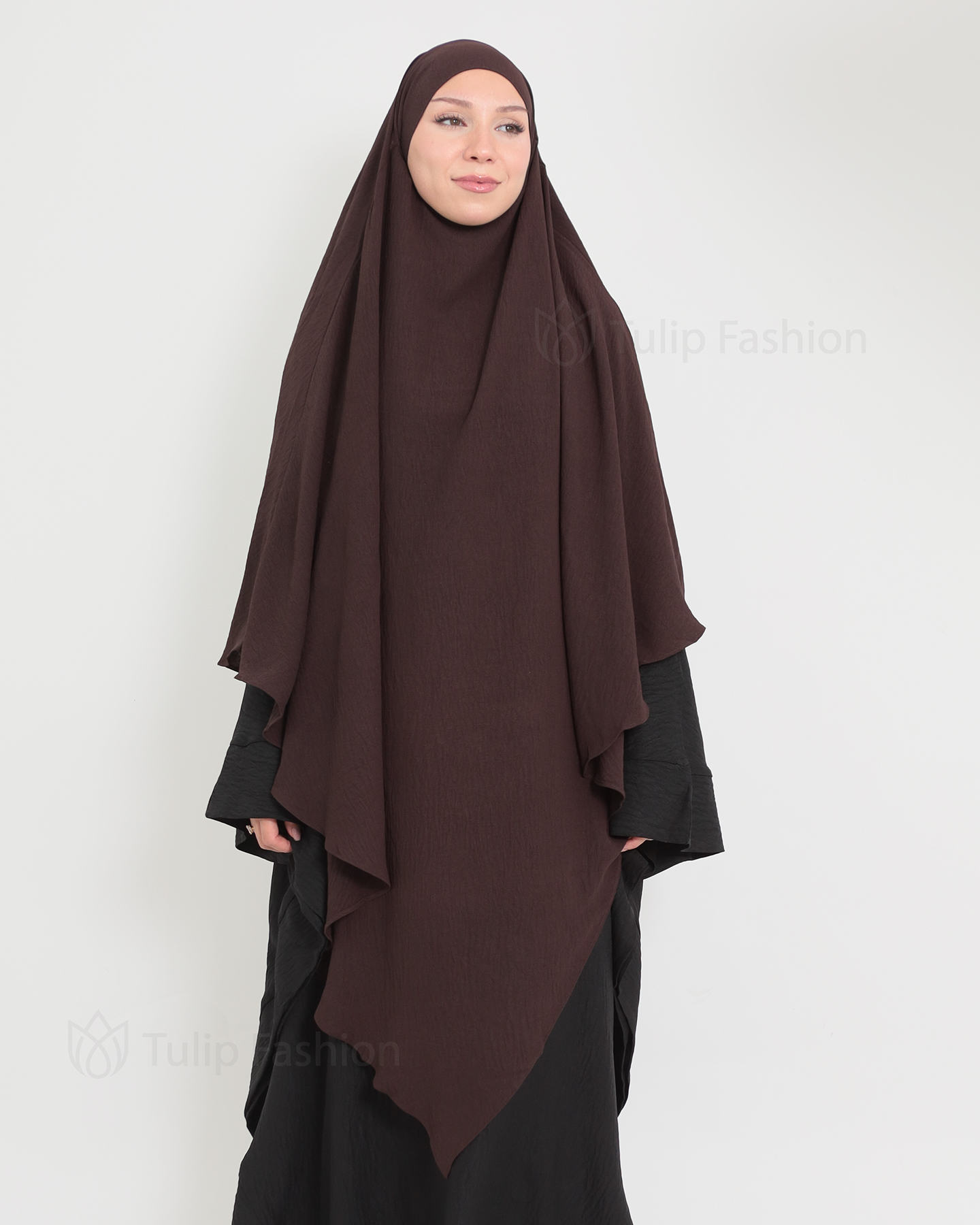 Maryam One layer Khimar - Dark Brown - 3