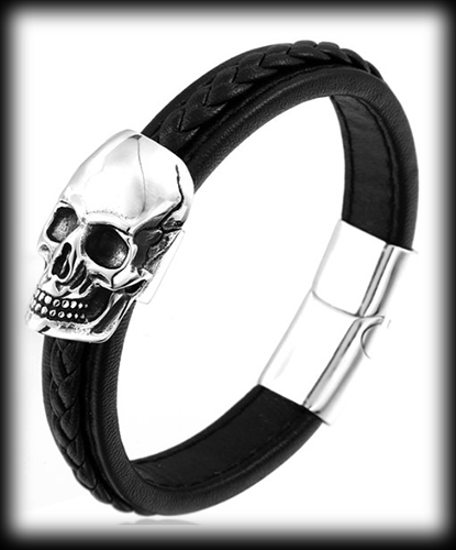 Just one scull. Dödskalle armband i äkta läder. - 2