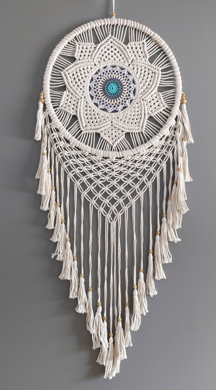  Drömfångare - Makramé Mandala Blomma, 42 cm - Turkos