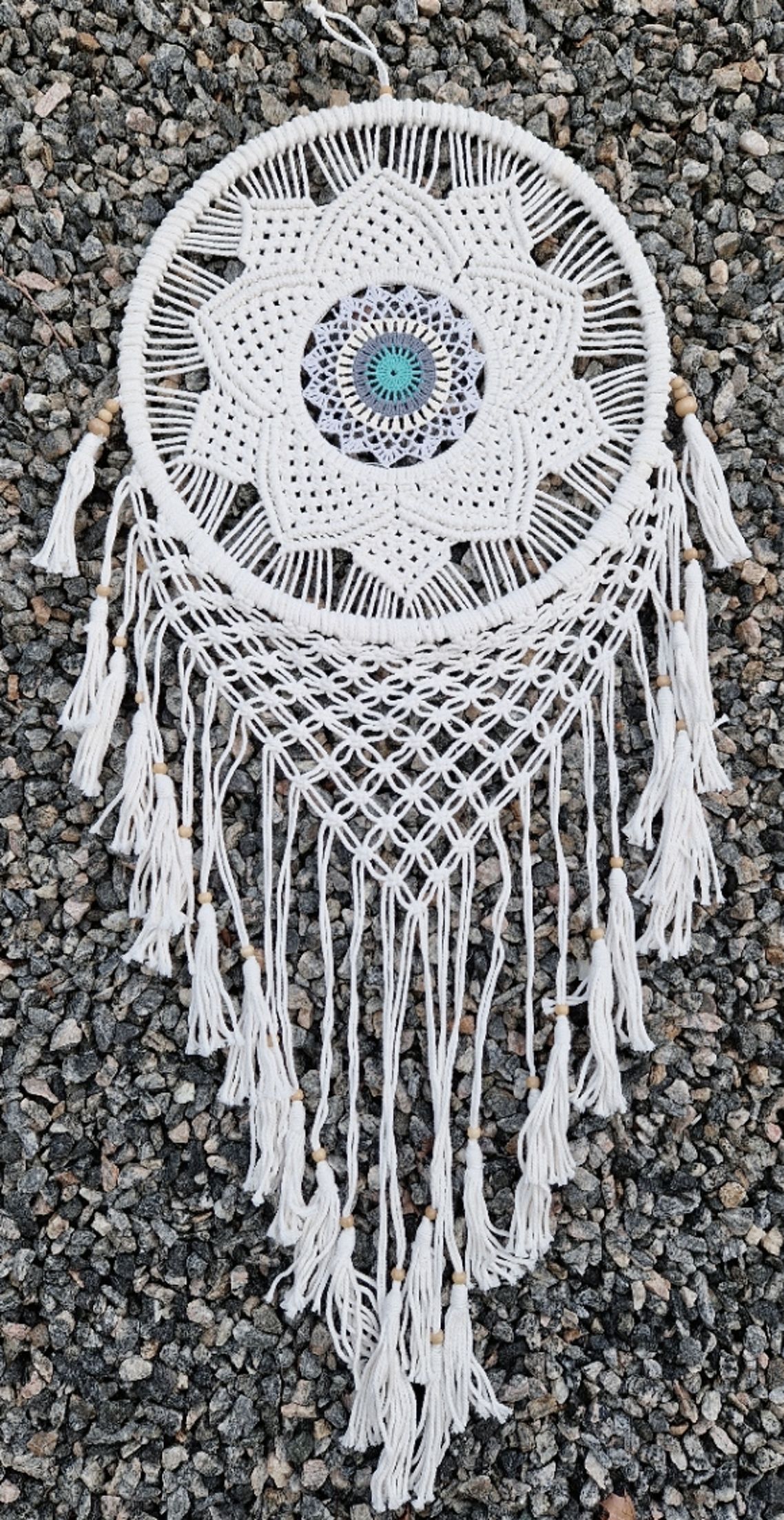  Drömfångare - Makramé Mandala Blomma, 42 cm - Turkos - 2