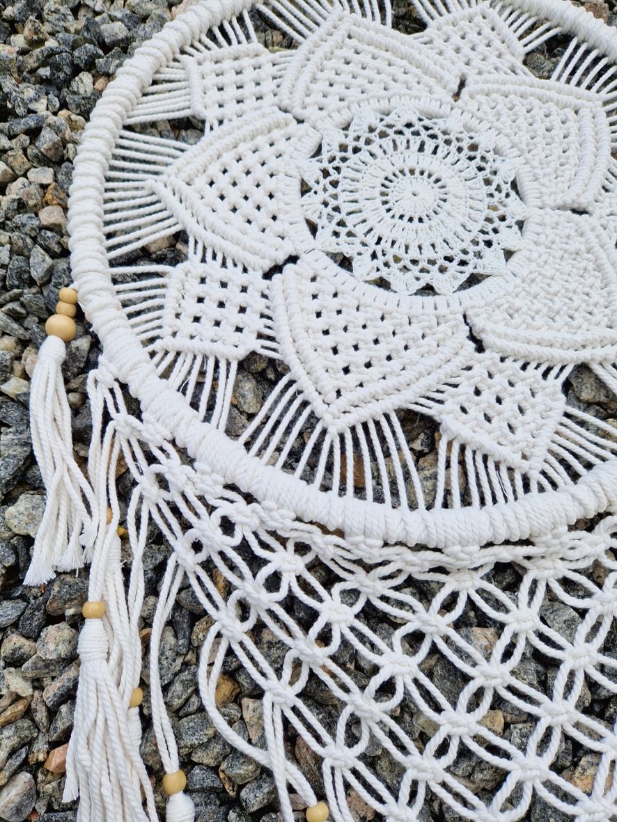  Drömfångare - Makramé Mandala Blomma, 42 cm - Vit - 3