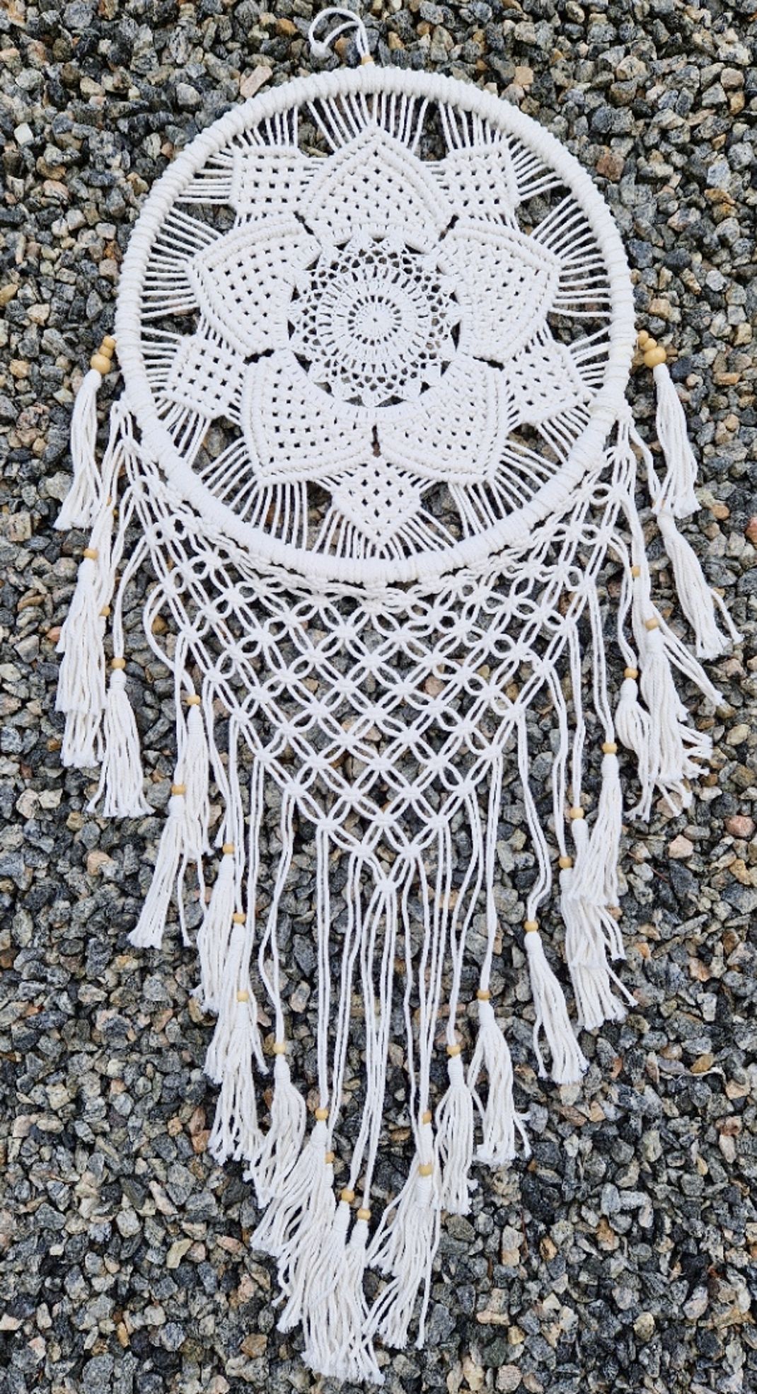  Drömfångare - Makramé Mandala Blomma, 42 cm - Vit - 2