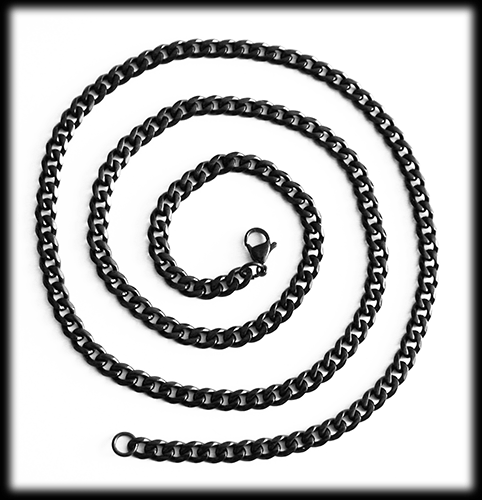 5 mm. Pansarlänk halsband i svart stål.