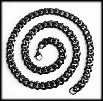 11 mm. Pansarlänk halsband i svart stål.