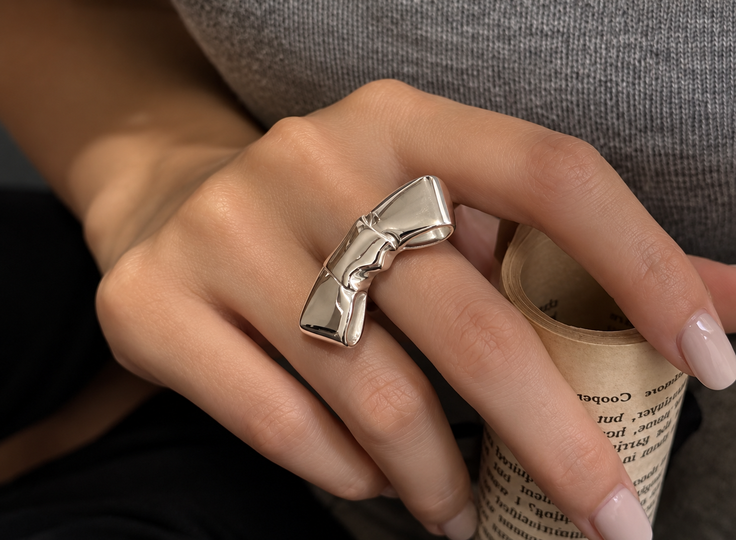 Frosted Bow Ring Silver