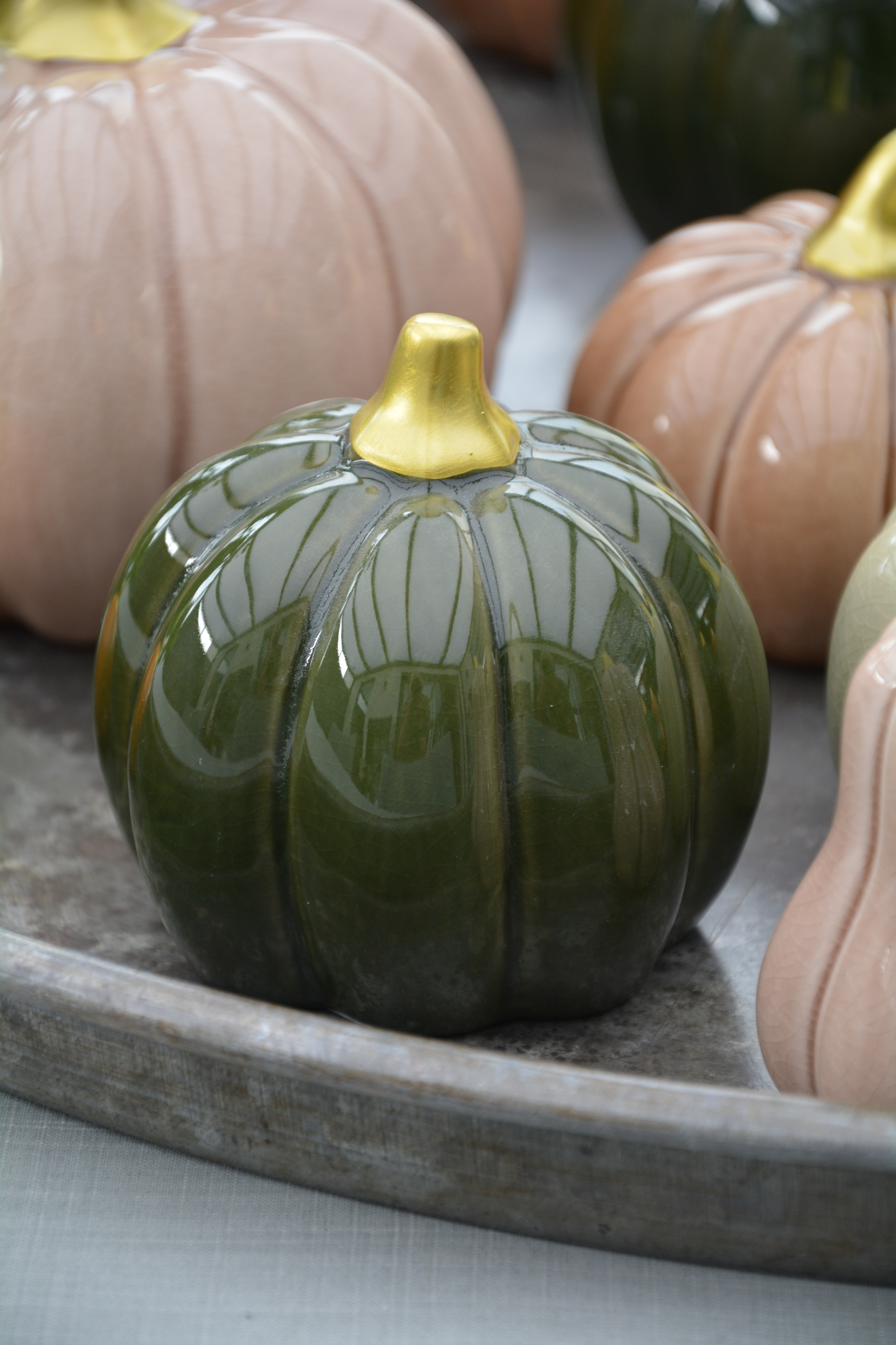 Pumpa grön stor rund 10 cm keramik