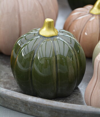 Pumpa grön stor rund 10 cm keramik