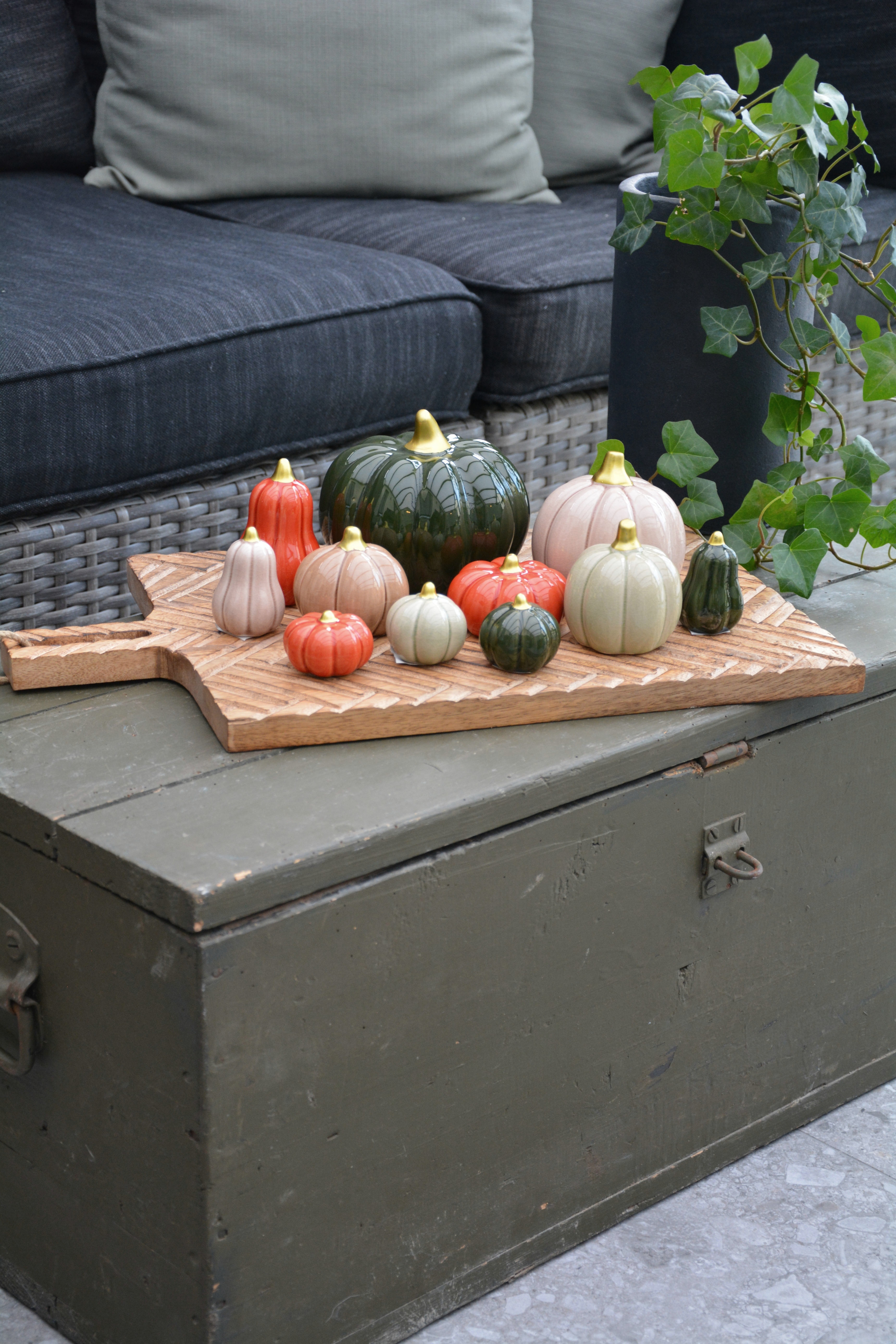 Pumpa grön liten hög 6,5 cm keramik - 3