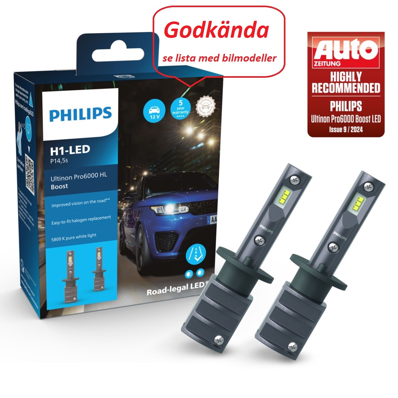H1 PHILIPS Ultinon Pro 6000 Boost - GODKÄND LED konverteringssats  +300%  13W / 12V
