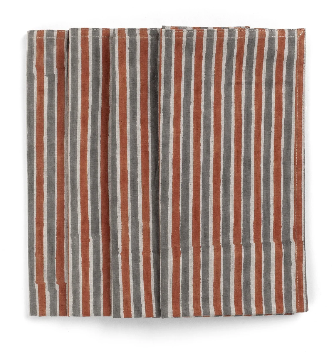 Napkins - Stripe Multi - Rusty Red & Grey - 50x50cm - set of 4