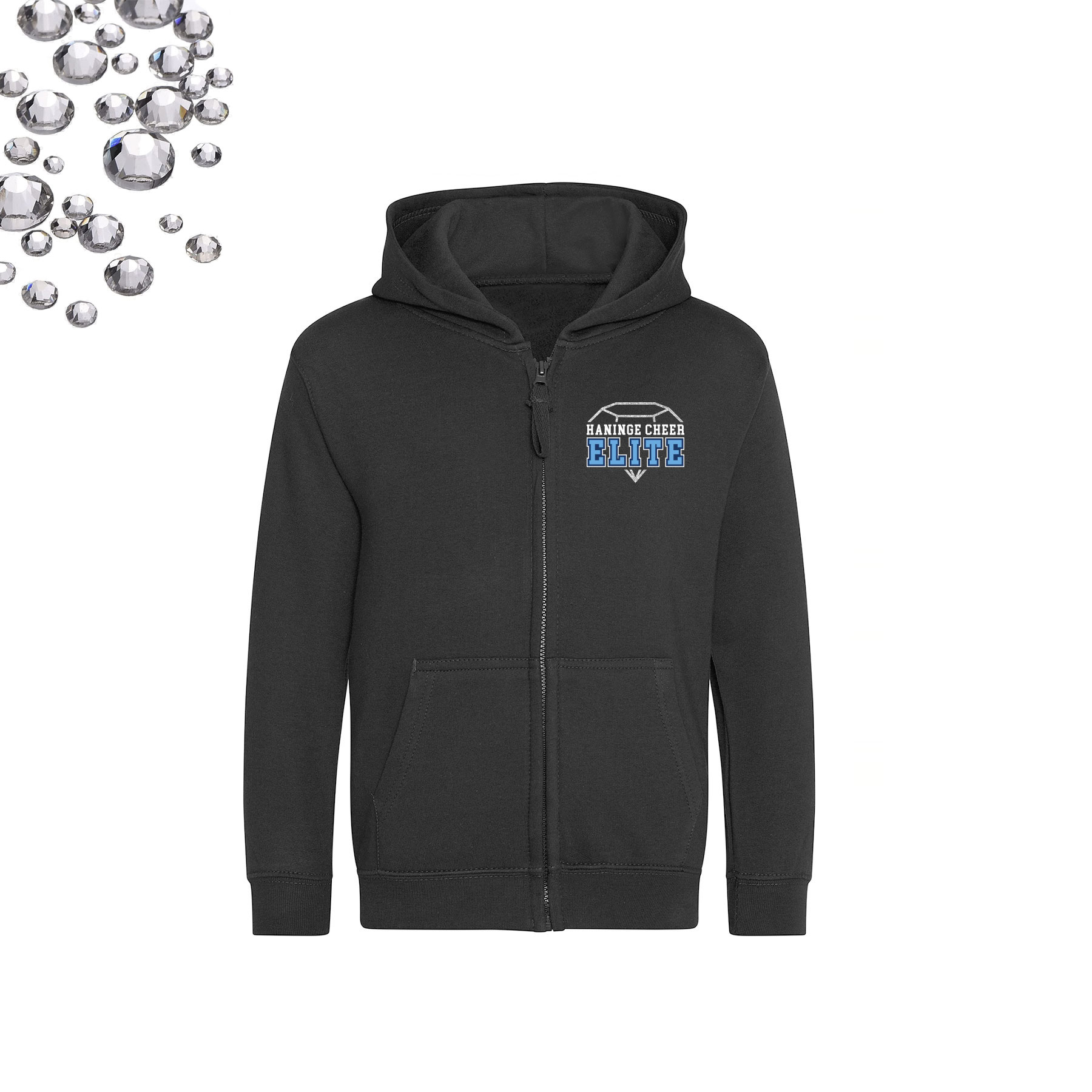 College  Hoody Full Zip, barn | Rhinestones