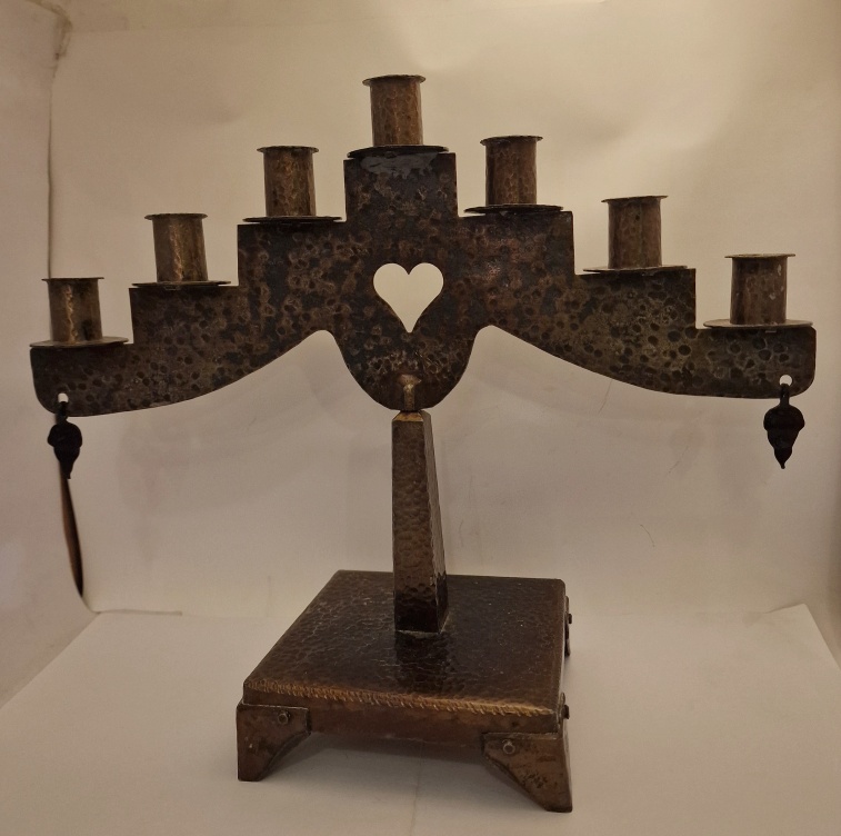 Candlestick seven-armed hammered copper